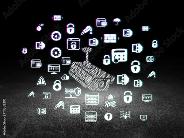 Obraz Safety concept: Cctv Camera in grunge dark room