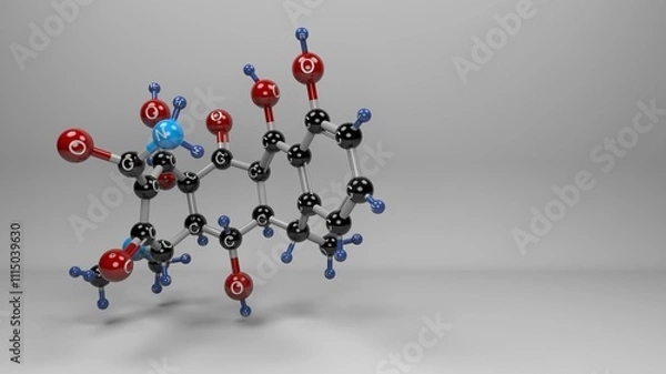Fototapeta Doxycycline molecule. Molecular structure of vibramycin, used to treat antibacterial infections from acne to malaria, syphilis and lyme disease.
