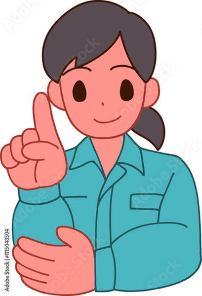 Fototapeta 作業服を着た指をさす笑顔のデフォルメ女性のイラスト
