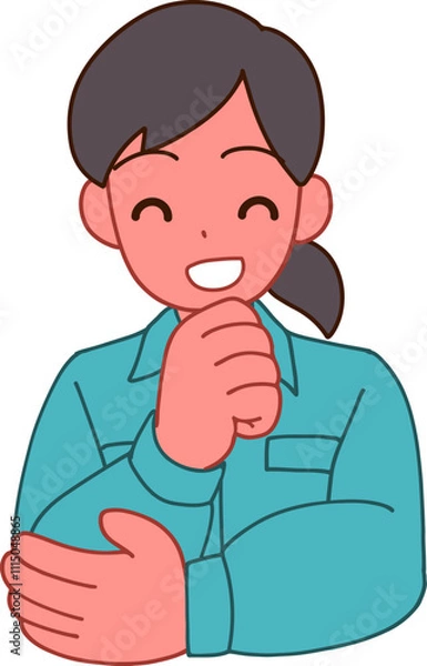 Fototapeta 作業服を着た笑顔で考えるデフォルメ女性のイラスト