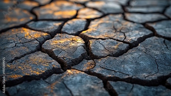 Fototapeta The cracked soil highlights the devastating effects of global warming and drought on the environment