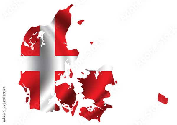 Obraz Vector Denmark flag blowing in the wind in denmark map form.