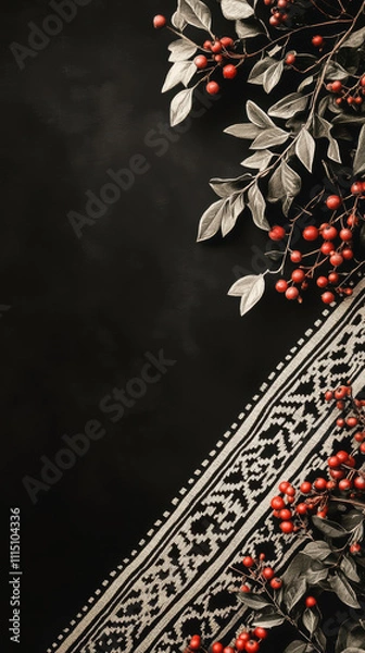 Fototapeta Minimalistic Black Friday banner with black and white motifs, floral elements