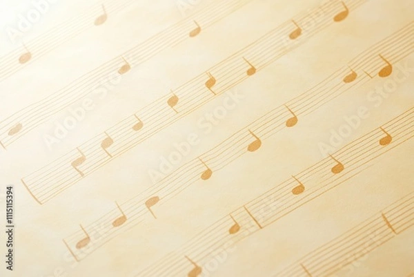 Fototapeta Vintage Music Notes Border on Textured Ephemera Background for Documents and Design