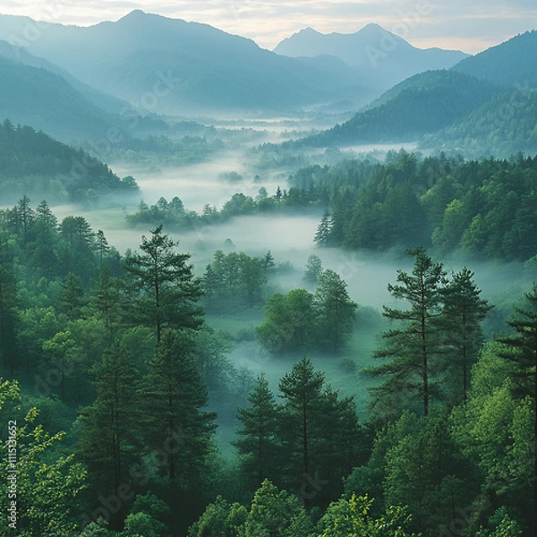 Obraz misty morning in the mountains