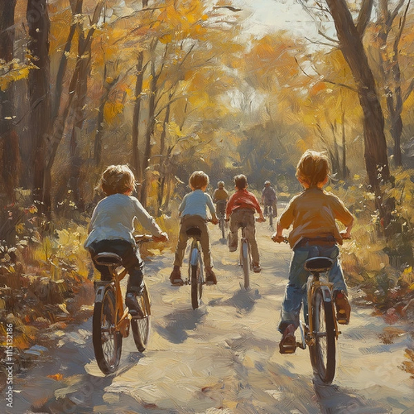 Obraz children riding bicycles