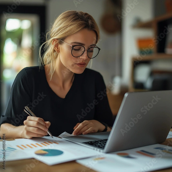 Obraz woman working on laptop