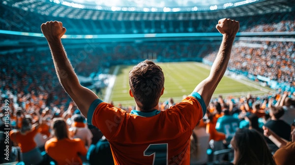 Obraz Fans waving flags at a stadium, expressing pride, live sports energy.