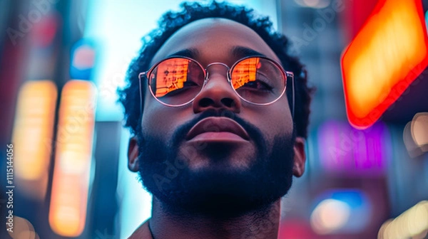 Obraz Entrepreneur�s Face on Times Square Billboard Symbolizing Global Success