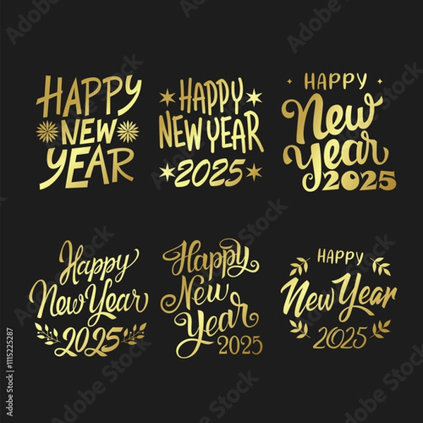 Fototapeta Free vector Flat Happy New Year 2025 Caligraphy Collection Mega Pack