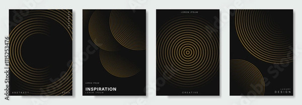 Fototapeta Modern luxury invitation card. Golden curve elegant, gold line gradient on dark color background. Premium design illustration for gala card, grand opening, party invitation.