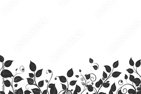 Fototapeta Elegant black and white floral vine border design for print and web.