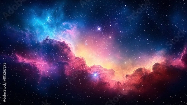 Fototapeta Colorful galaxy scene featuring radiant nebula clouds cosmic starlight and sparkling stars capturing the beauty of the endless universe