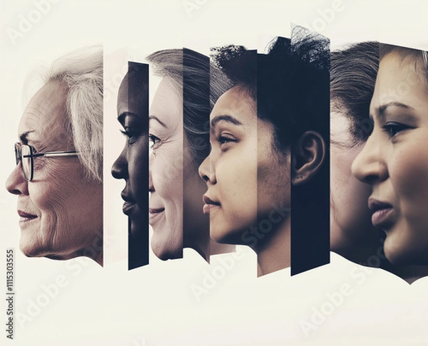 Obraz Profiles of women showcasing the beauty of age and diversity through different life stages and ethnic backgrounds