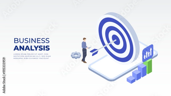 Obraz Isometric business analysis targer with  Business men