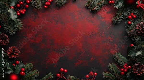 Obraz old red christmas background, vintage grunge dirty texture, distressed weathered worn surface, dark black red paper, horror theme
