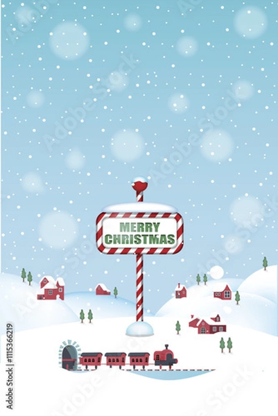 Obraz Christmas Snowing Town Background with small village