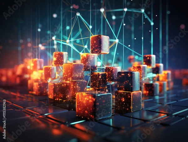 Fototapeta Awesome Blockchain distributed and tamper proof digital ledger technology solid color background