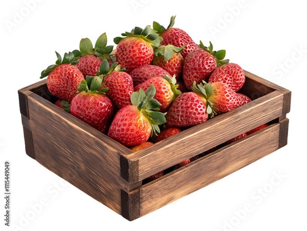 Fototapeta Fresh Strawberries in a Wooden Crate - A Summertime Delight