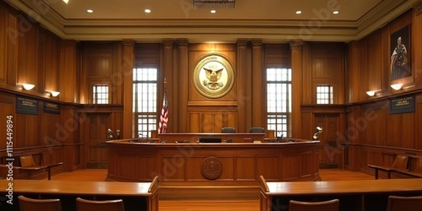 Fototapeta  Abstract design element showcasing a courtroom auction scene, featuring dynamic visuals and AI-generated elements that capture the essence of competitive bidding and legal proceedings. This backgroun
