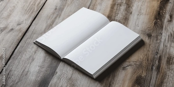 Fototapeta Blank catalog and book mock ups featuring magazines displayed on a wooden background, ideal for showcasing your creative designs and publishing ideas. Use this blank catalog for your next project.