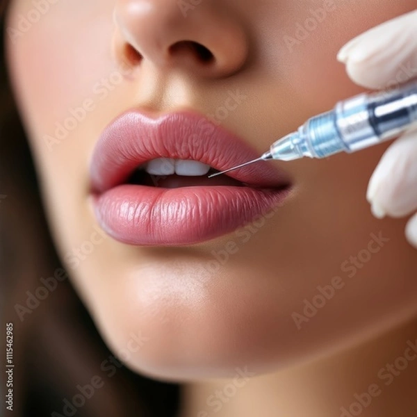 Obraz Close up of woman receiving botox injection in lips