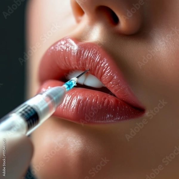 Obraz Close up of woman receiving botox injection in lips