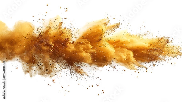 Fototapeta Brown, Gold, Golden colours powder exploding isolated on a transparent background