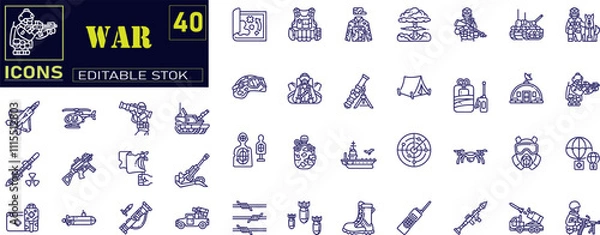 Fototapeta War Stroke icon collections. Containing Combat, Army icons .