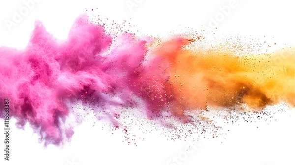 Fototapeta Pink, Yellow, Gold colours powder exploding isolated on a transparent background