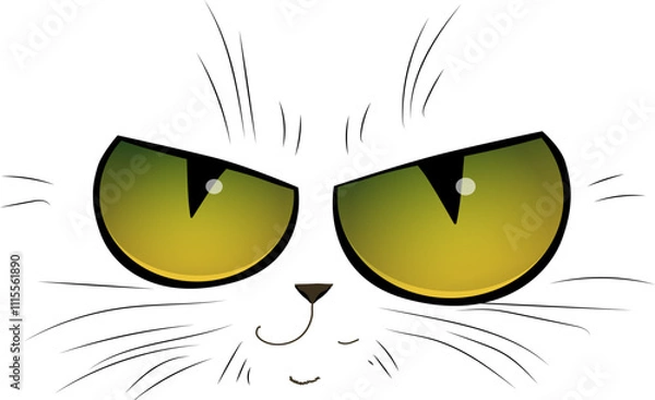 Fototapeta Funny yellow cat eyes with whiskers sticking out in all directions. Vector illustration. For printing.