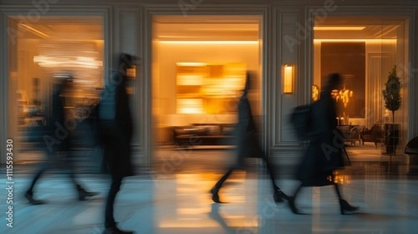 Fototapeta Motion blur of busy people walking in rush hour