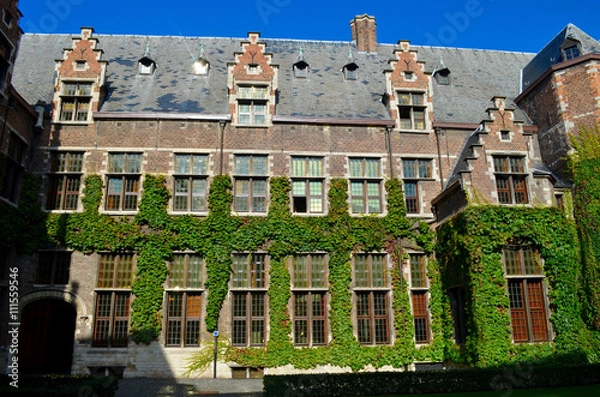 Fototapeta Courtyard of Hof van Liere, old building in city center of Antwerp, University of Antwerp