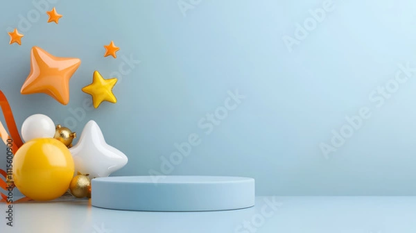 Fototapeta Creative podium display with colorful decorations for events and celebrations bright background fun atmosphere playful concept