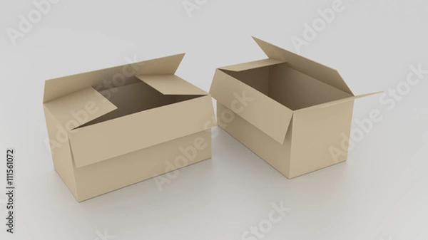 Fototapeta Empty brown cardboard boxes opened, ready to wrap things in it o