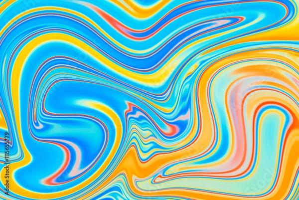 Fototapeta Abstract background of blue and orange color from twirling waves. Background for design. Marble ink colorful. Can be used for background or wallpaper. Good for design or logo background or backdrop.