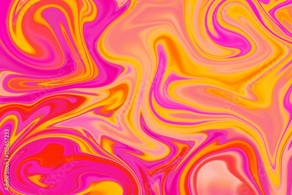 Fototapeta Abstract background of magenta yellow color from twirling waves. Background for design. Marble ink colorful. Can be used for background or wallpaper. Good for design or logo background or backdrop.