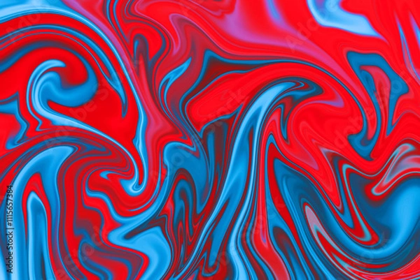 Fototapeta Abstract background of red and blue color from twirling waves. Background for design. Marble ink colorful. Can be used for background or wallpaper. Good for design or logo background or backdrop.