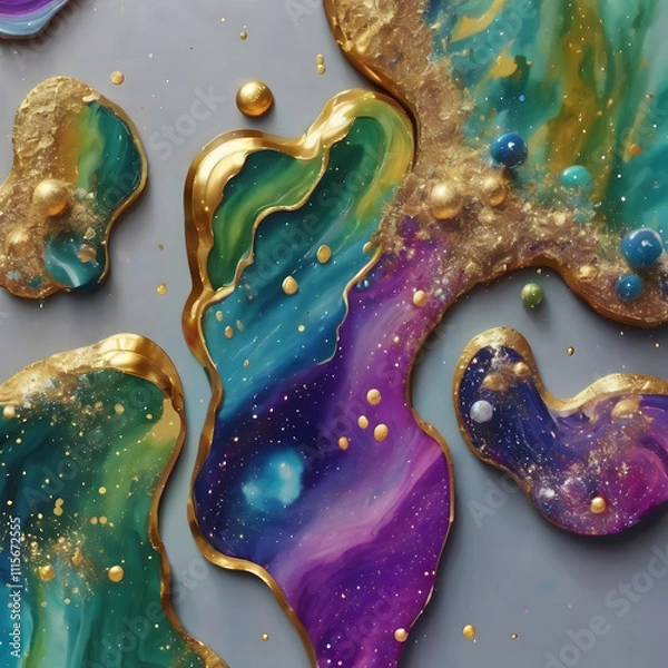 Fototapeta Abstract Celestial Marble Background, Cosmic Luxury Liquid Gold Dreams Texture, Abstract Fluid Art, Alcohol İnk Texture Background