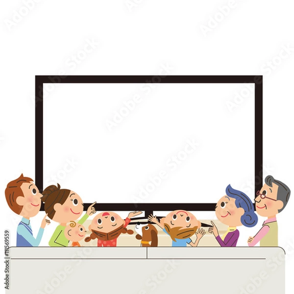 Fototapeta テレビを見る三世代家族