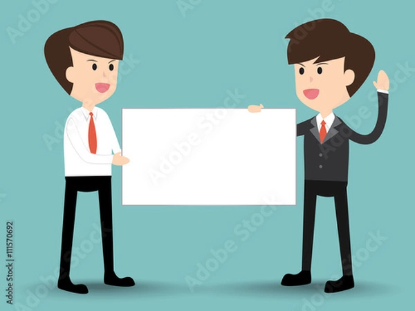 Fototapeta team businessman holding empty board concept of presentation, exchange,advertisement