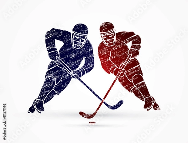 Fototapeta Hockey player action designed using grunge brush graphic vector