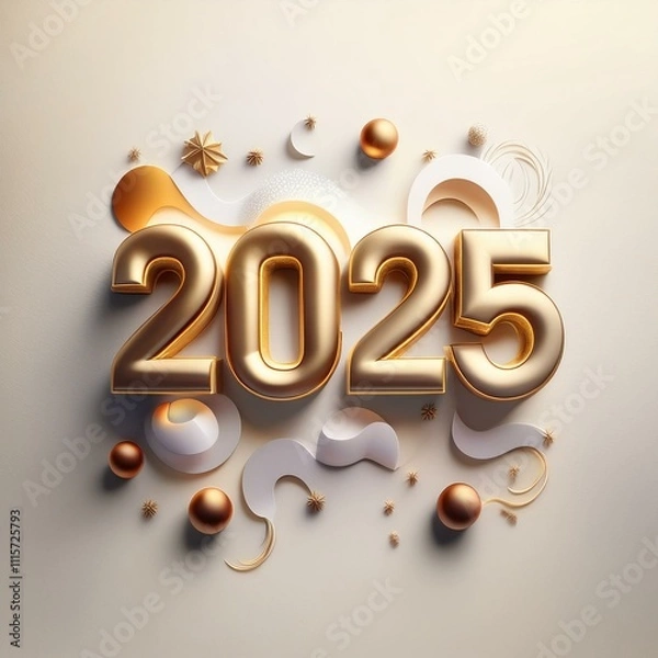 Fototapeta 2025 3d text New Year gold realistic rendering celebration AI Image	