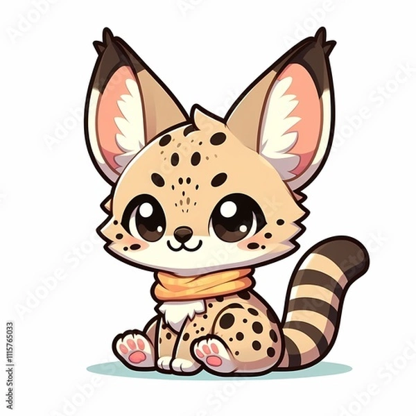 Fototapeta Chibi Serval Illustration in Flat Style on White Background - Cute and Playful Animal Art