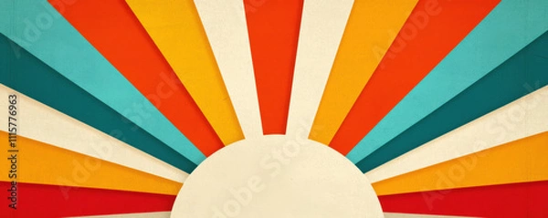 Fototapeta Retro sunburst pattern with vibrant colors and textures
