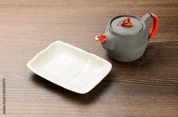 Obraz 急須&皿_木目_テーブル teapot&dish_table