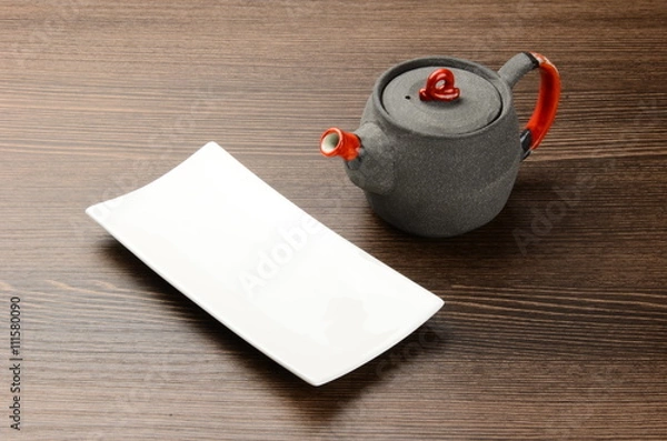 Obraz 急須&皿_木目_テーブル teapot&dish_table
