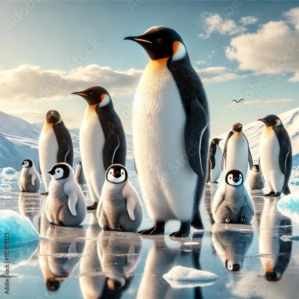 Obraz Penguins standing on a snowy beach in a polar region