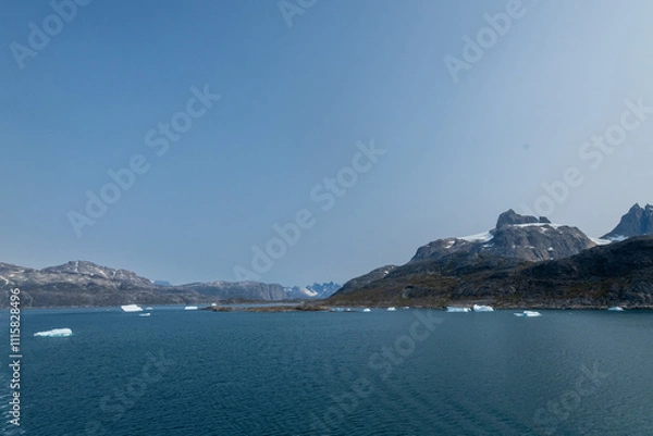 Obraz Prins Christian Sund Greenland mountain fjord with floating ice and shore iceberg on a summer day