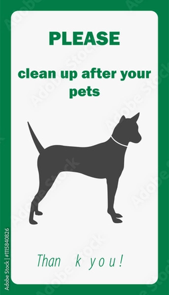 Fototapeta No poop zone for dogs. Please clean up after your pet. Isolated vector illustration over white background.